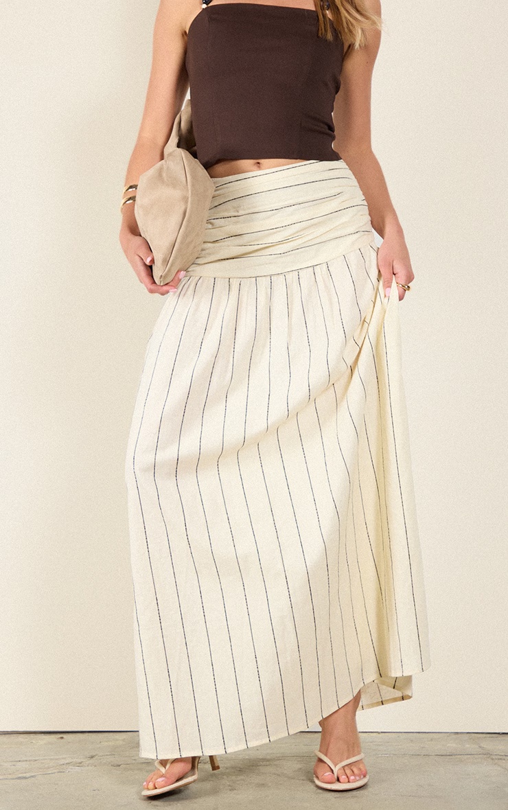 Stone Stripe Cotton Ruched Waist Maxi Skirt 5 Stone Stripe Cotton Ruched Waist Maxi Skirt