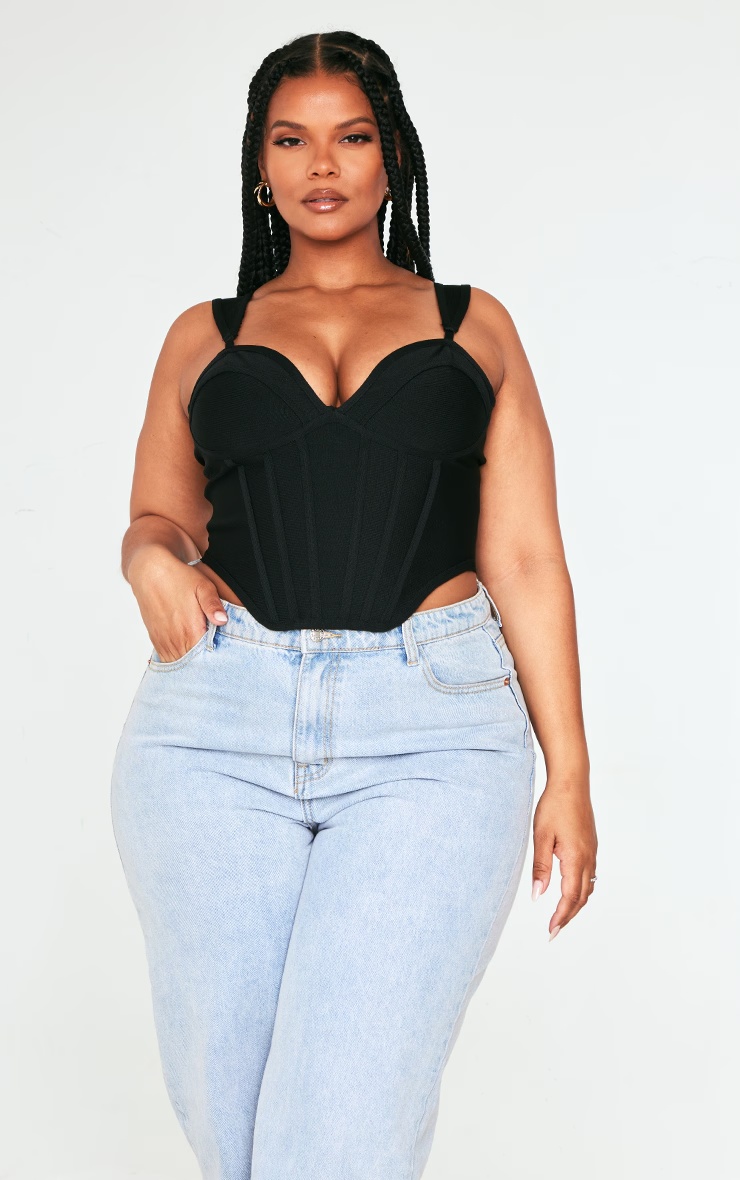 Plus Black Bandage Dip Hem Bust Cup Corset 4 Plus Black Bandage Dip Hem Bust Cup Corset
