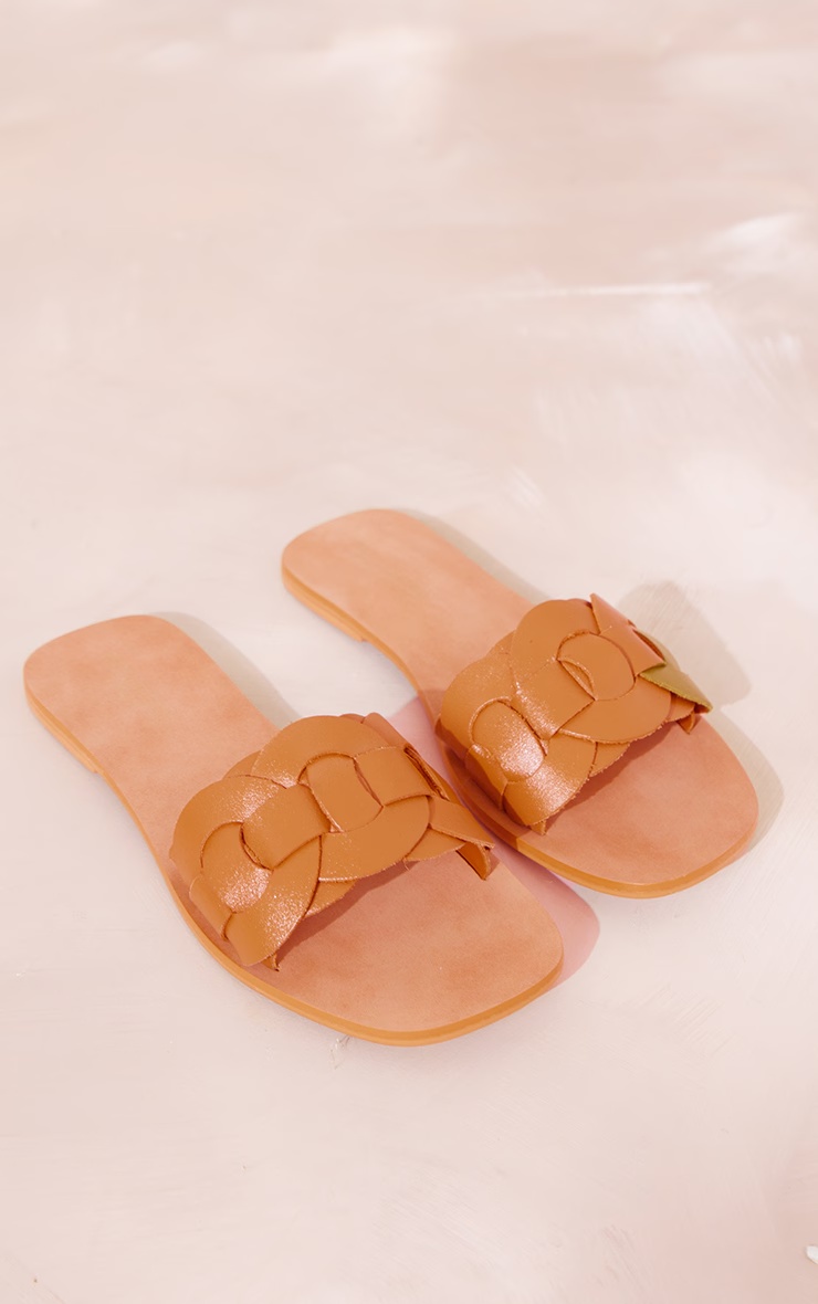 Tan Wide Fit Real Leather Round Toe Woven Thick Leather Strap Sandals 3 Tan Wide Fit Real Leather Round Toe Woven Thick Leather Strap Sandals