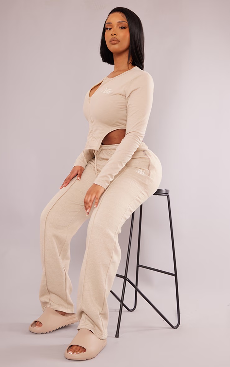 PRETTYLITTLETHING Shape Stone Zip Pocket Detail Wide Leg Joggers 1 PRETTYLITTLETHING Shape Stone Zip Pocket Detail Wide Leg Joggers
