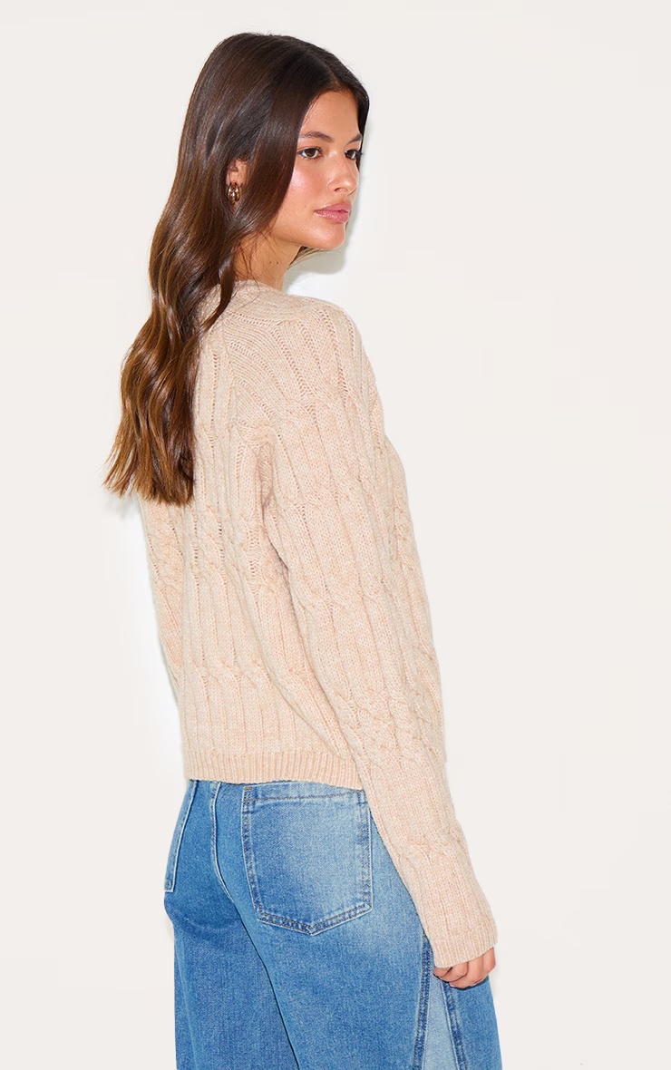 Oatmeal Cable Knit Button Up Cardigan 2 Oatmeal Cable Knit Button Up Cardigan