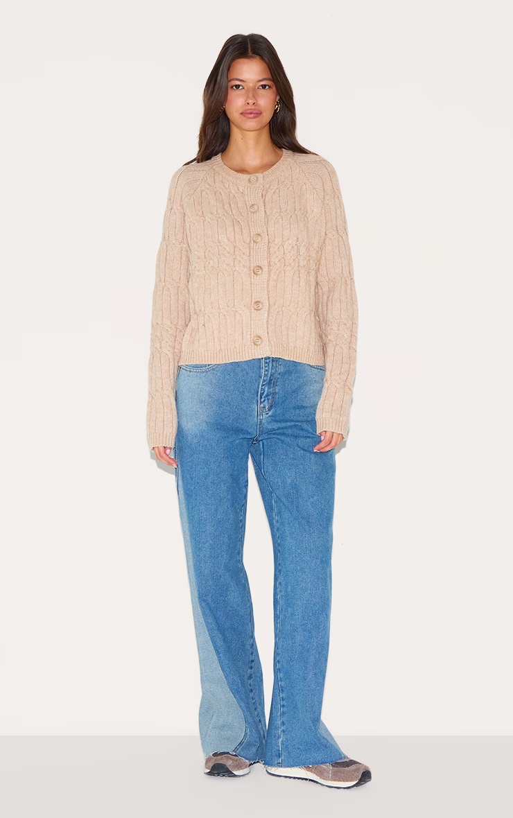 Oatmeal Cable Knit Button Up Cardigan 3 Oatmeal Cable Knit Button Up Cardigan