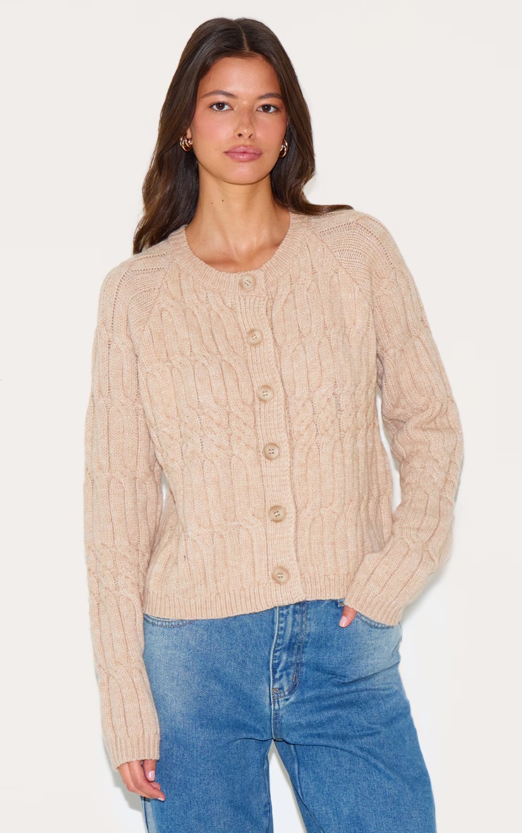 Oatmeal Cable Knit Button Up Cardigan 4 Oatmeal Cable Knit Button Up Cardigan