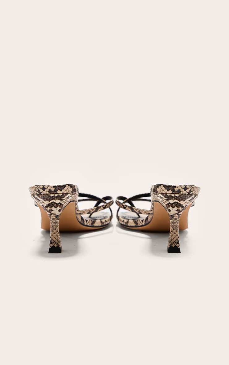 Snake PU Square Toe Strappy Toe Thong Mid Stiletto Heeled Mules 3 Snake PU Square Toe Strappy Toe Thong Mid Stiletto Heeled Mules
