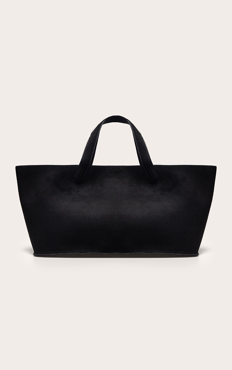 Black Faux Suede Elongated Hand Bag