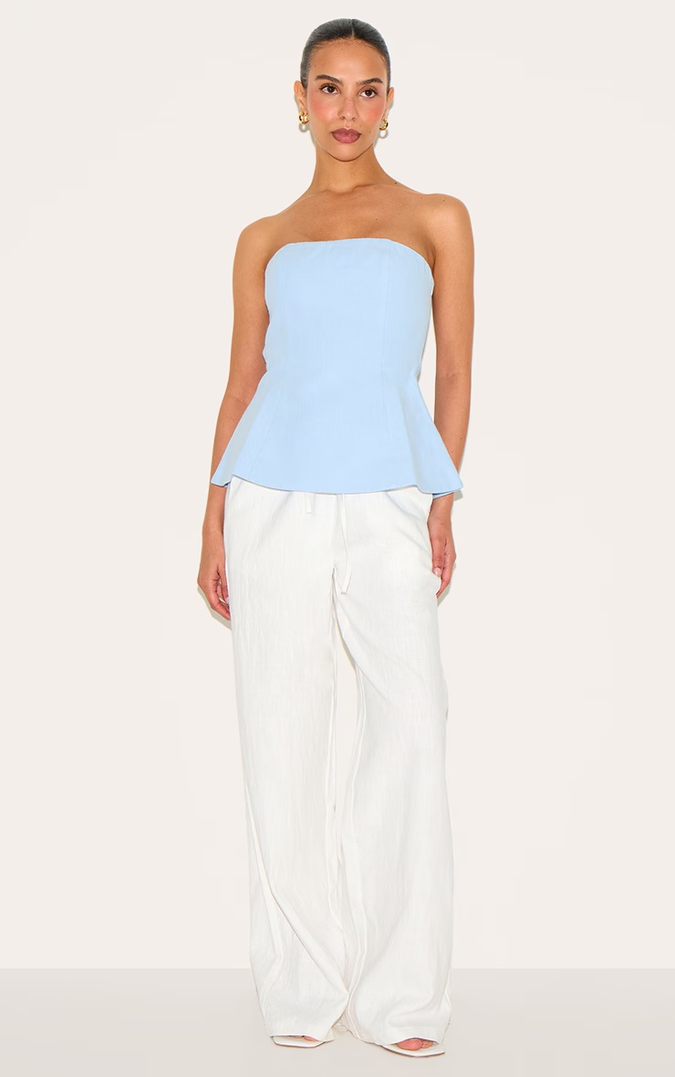 Petite Sky Blue Bandeau Peplum Structured Long Top 3 Petite Sky Blue Bandeau Peplum Structured Long Top