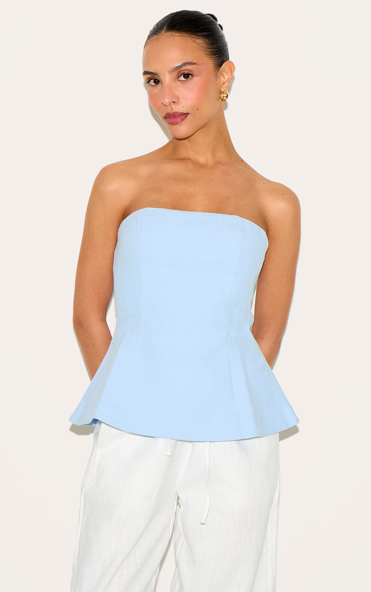 Petite Sky Blue Bandeau Peplum Structured Long Top 4 Petite Sky Blue Bandeau Peplum Structured Long Top