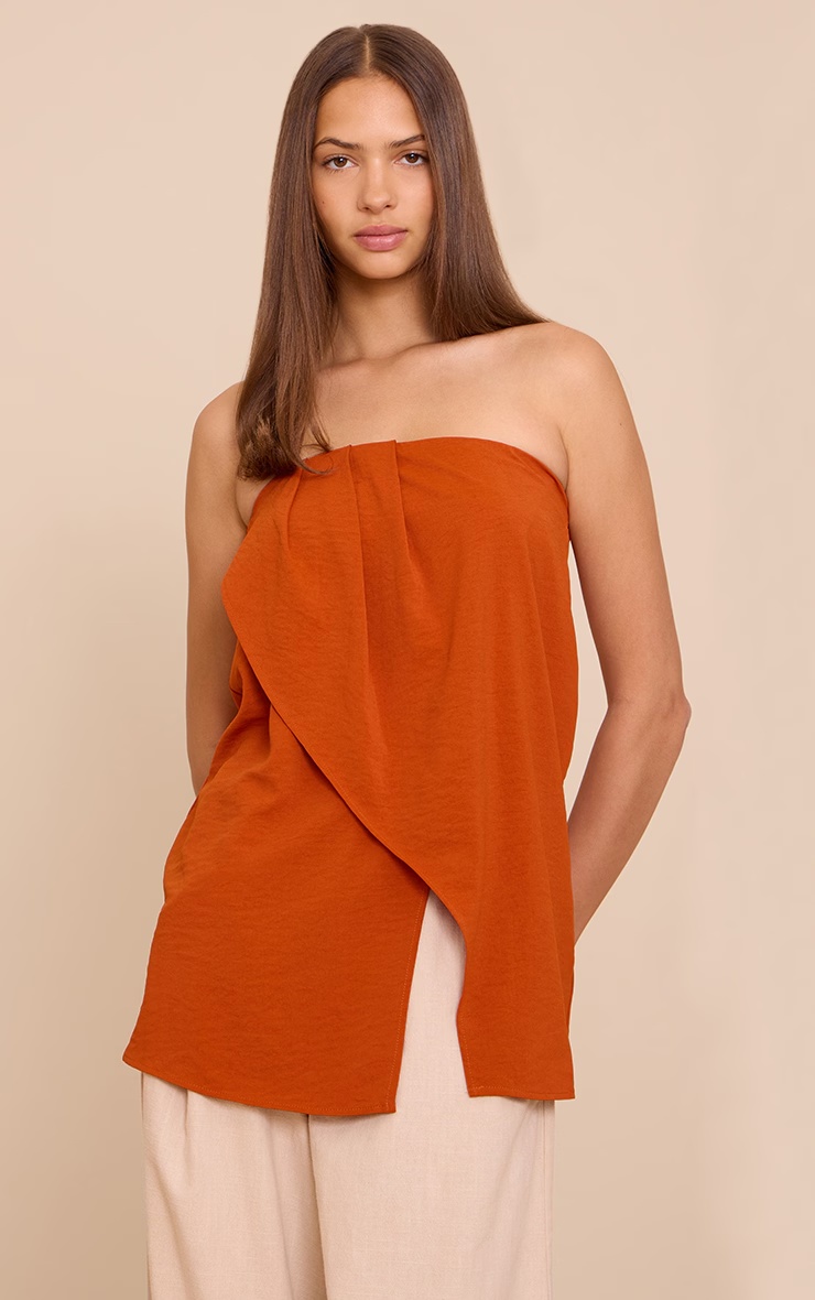Rust Floaty Woven Split Hem Bandeau Long Top 1 Rust Floaty Woven Split Hem Bandeau Long Top