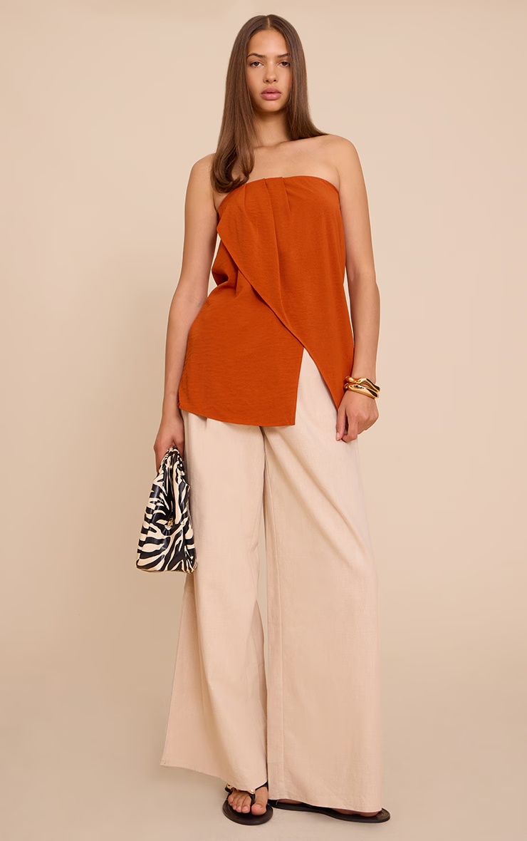 Rust Floaty Woven Split Hem Bandeau Long Top 6 Rust Floaty Woven Split Hem Bandeau Long Top