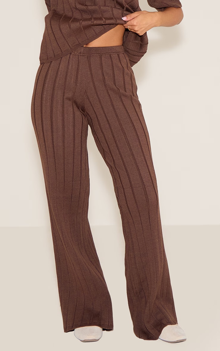 Petite Chocolate Wide Rib Knit Trousers 5 Petite Chocolate Wide Rib Knit Trousers