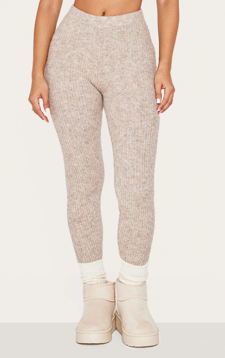 Petite Taupe Rib Knit Leggings 2 Petite Taupe Rib Knit Leggings