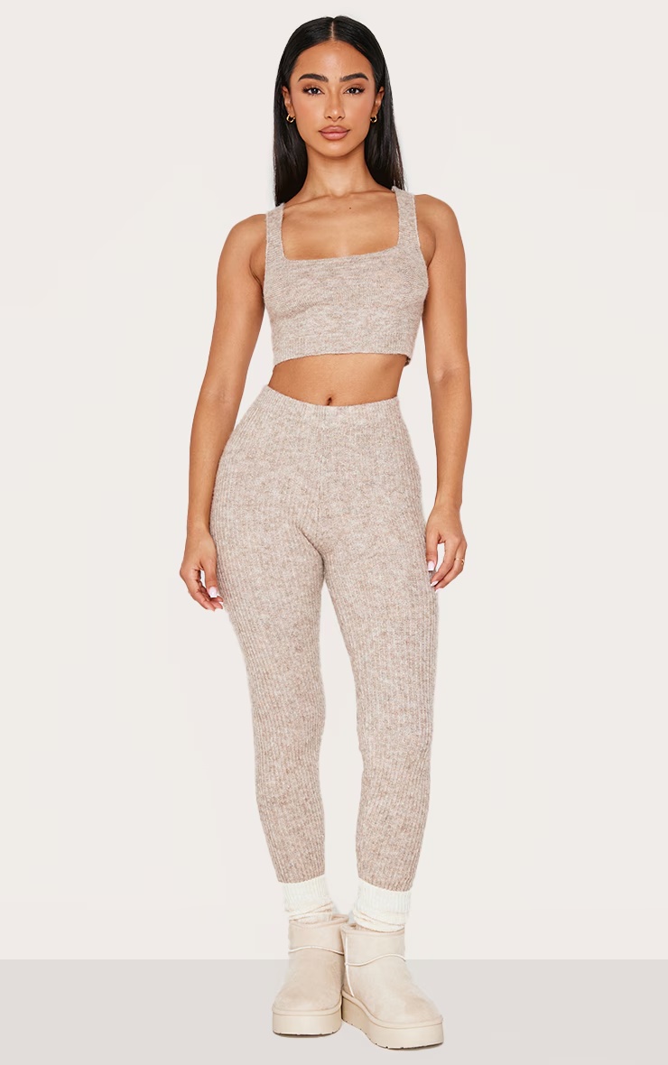 Petite Taupe Rib Knit Leggings 4 Petite Taupe Rib Knit Leggings