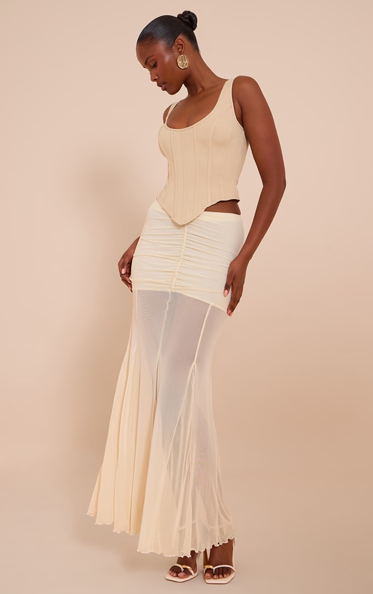 Cream Mesh Overlay Maxi Skirt 1 Cream Mesh Overlay Maxi Skirt