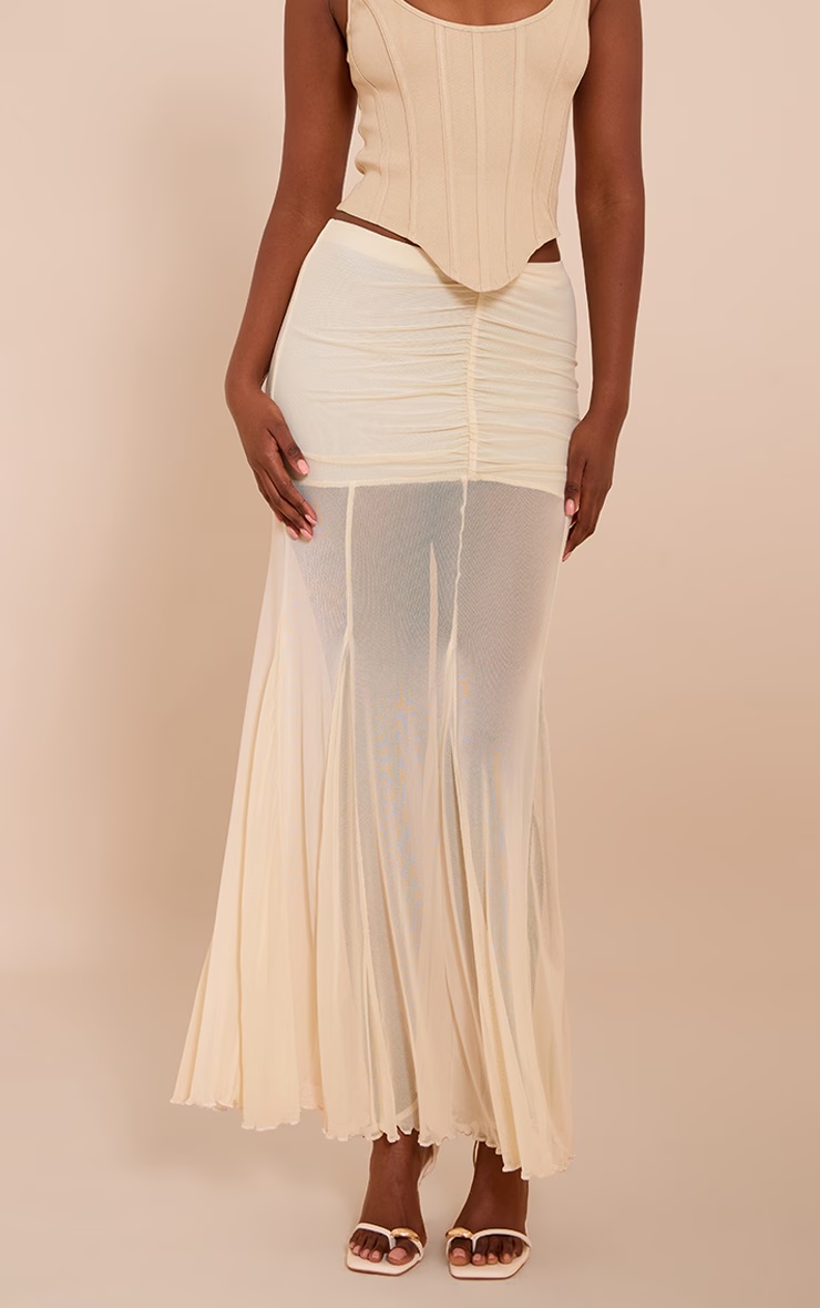 Cream Mesh Overlay Maxi Skirt 5 Cream Mesh Overlay Maxi Skirt