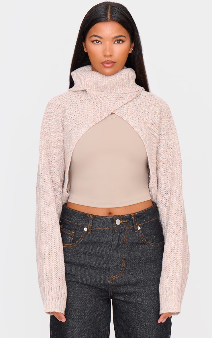 Beige Extreme Cropped Knit Jumper