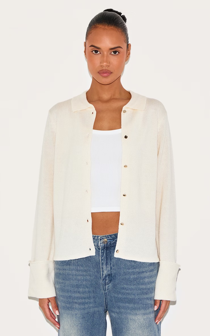 Cream Deep Cuff Button Cardigan 1 Cream Deep Cuff Button Cardigan