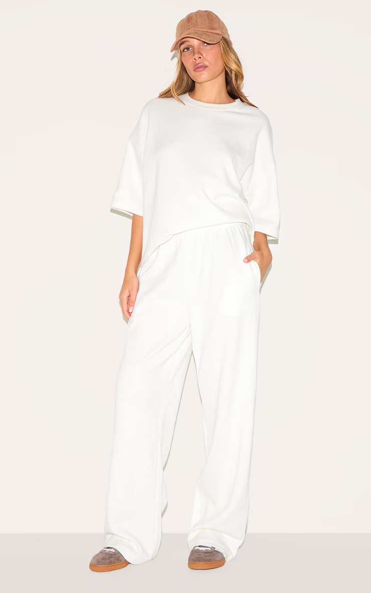 Cream Jersey Mid Rise Wide Leg Trousers 1 Cream Jersey Mid Rise Wide Leg Trousers