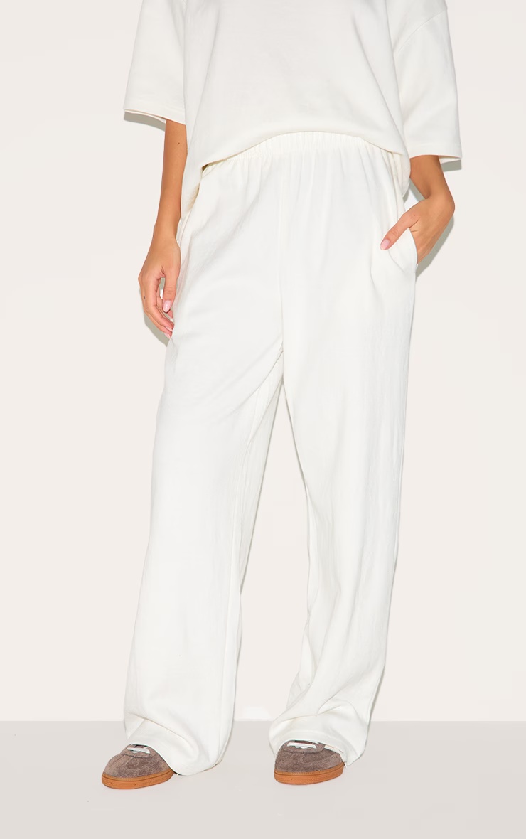 Cream Jersey Mid Rise Wide Leg Trousers 5 Cream Jersey Mid Rise Wide Leg Trousers