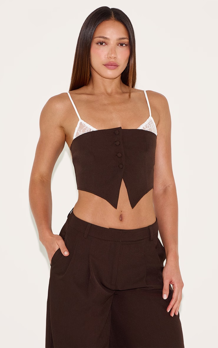 Tall Chocolate Lace Detail Tailored Bandeau Top 4 Tall Chocolate Lace Detail Tailored Bandeau Top