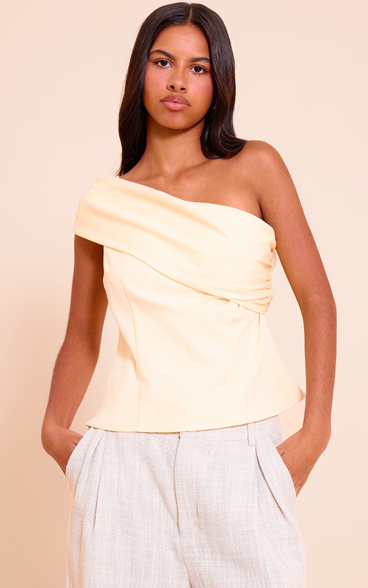 Petite Almond Bandeau One Shoulder Fitted Top 1 Petite Almond Bandeau One Shoulder Fitted Top