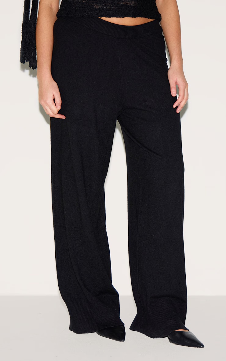 Plus Black Basic Knit Wide Leg Trousers 2 Plus Black Basic Knit Wide Leg Trousers