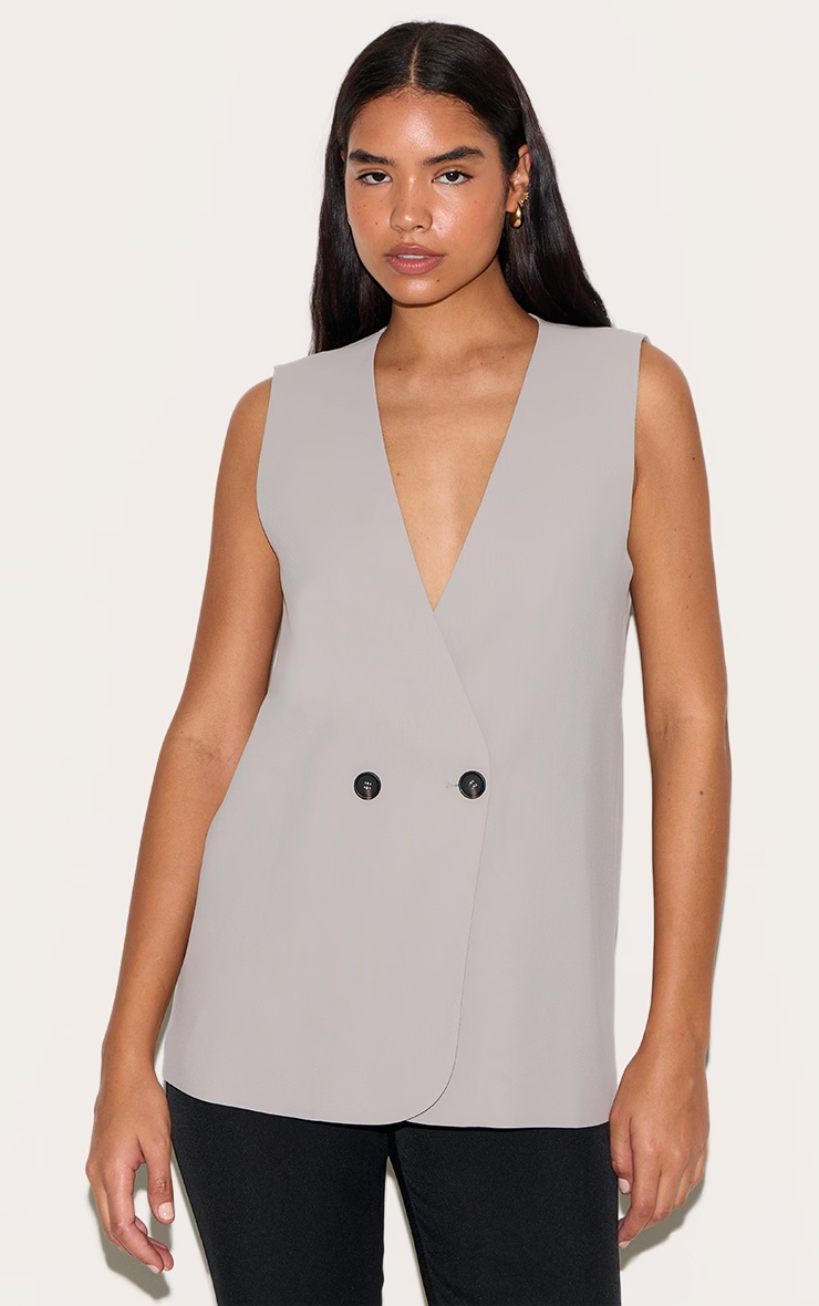 Tall Ash Grey Boxy Oversized Waistcoat