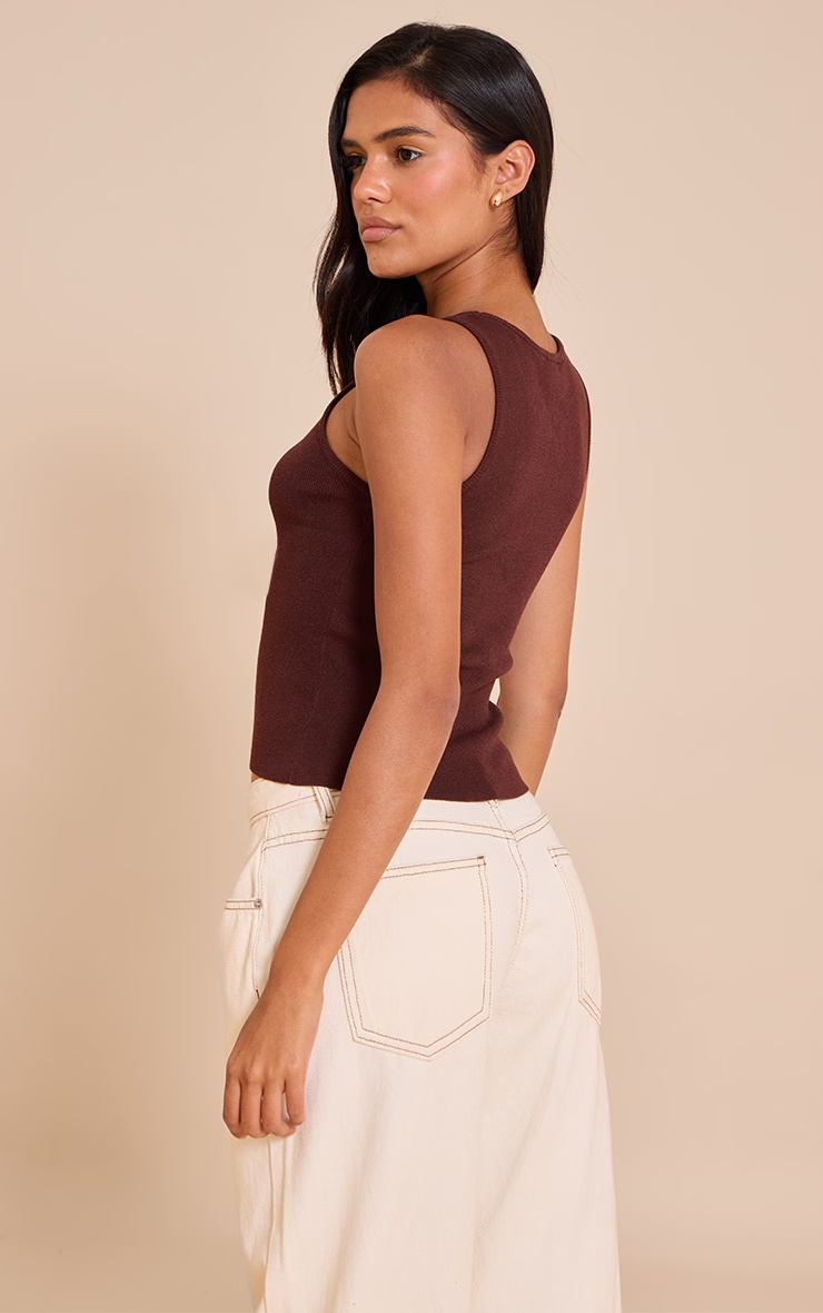 Chocolate Fine Knit Racer Neck Top 5 Chocolate Fine Knit Racer Neck Top