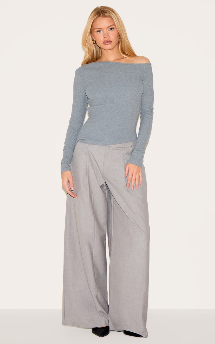 Grey Soft Touch Rib Asymmetric Long Sleeve Top 6 Grey Soft Touch Rib Asymmetric Long Sleeve Top