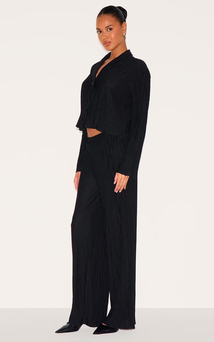 Black Textured Pleated Button Front Shirt 3 Black Textured Pleated Button Front Shirt