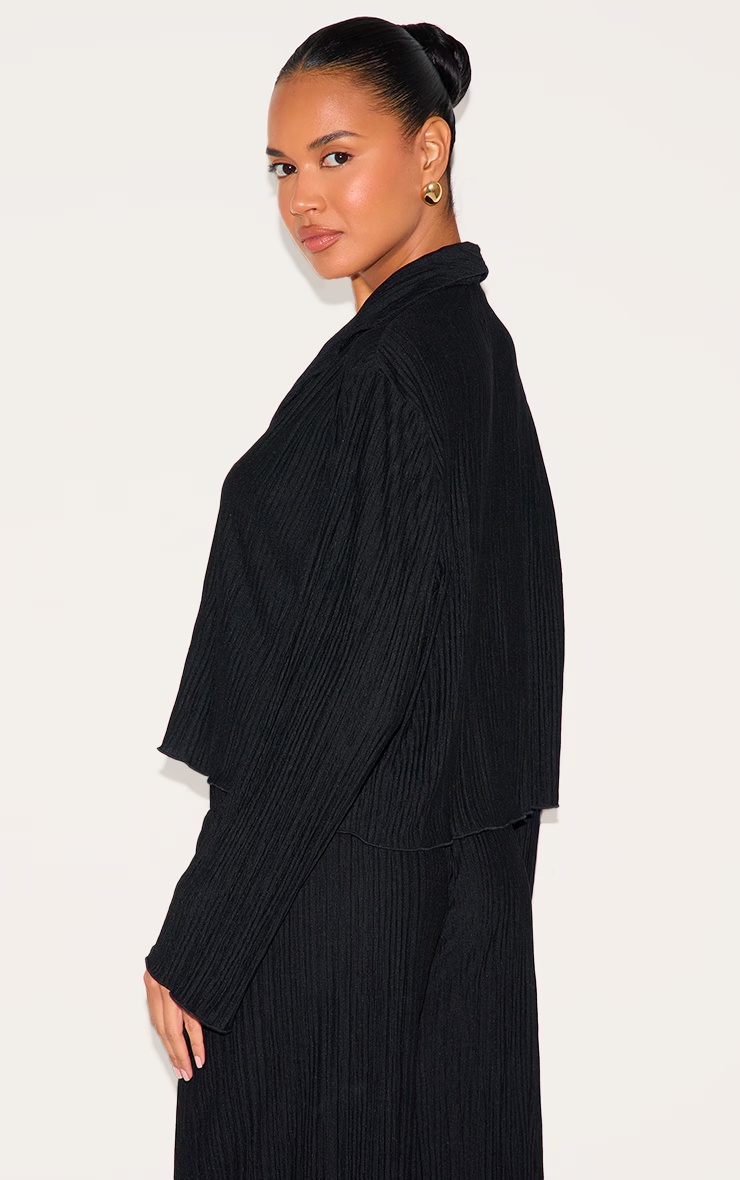 Black Textured Pleated Button Front Shirt 5 Black Textured Pleated Button Front Shirt