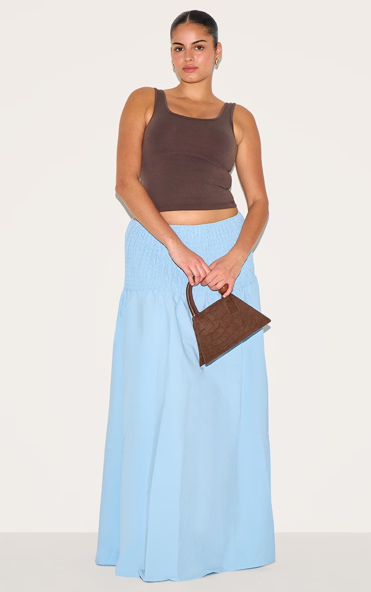 Plus Baby Blue Shirred Waist Cotton Poplin Maxi Skirt 1 Plus Baby Blue Shirred Waist Cotton Poplin Maxi Skirt