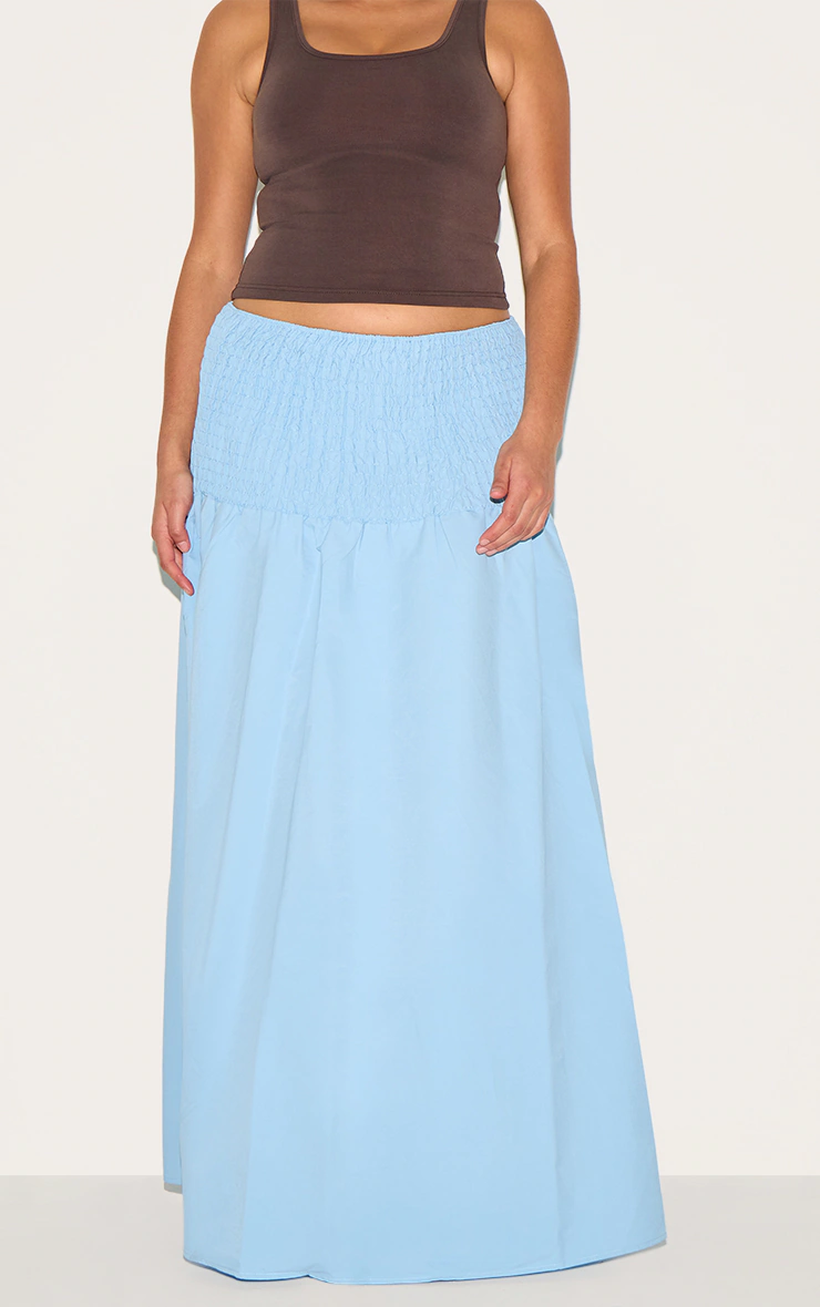 Plus Baby Blue Shirred Waist Cotton Poplin Maxi Skirt 5 Plus Baby Blue Shirred Waist Cotton Poplin Maxi Skirt