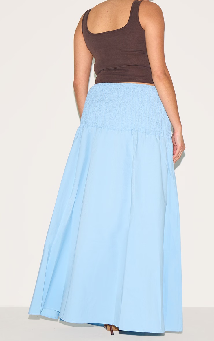 Plus Baby Blue Shirred Waist Cotton Poplin Maxi Skirt 6 Plus Baby Blue Shirred Waist Cotton Poplin Maxi Skirt