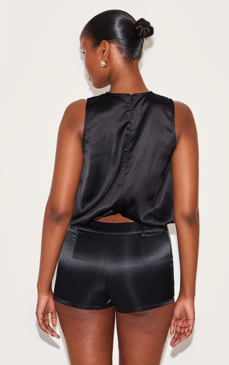 Black Satin Bubble Hem Top 2 Black Satin Bubble Hem Top
