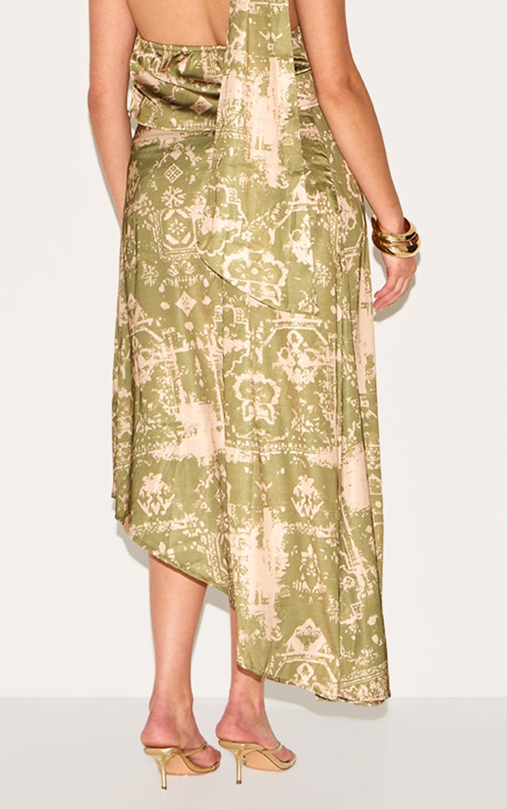 Plus Khaki Printed Satin Asymmetric Midi Skirt 3 Plus Khaki Printed Satin Asymmetric Midi Skirt