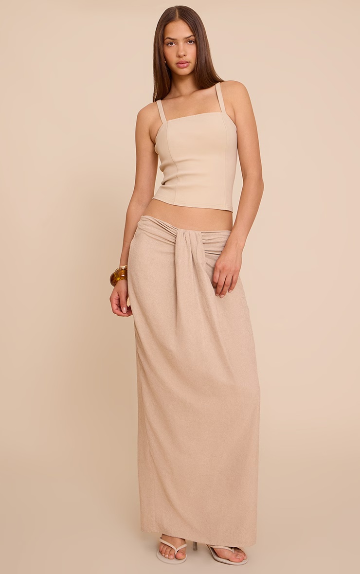 Beige Peachskin Drape Front Maxi Skirt 1 Beige Peachskin Drape Front Maxi Skirt