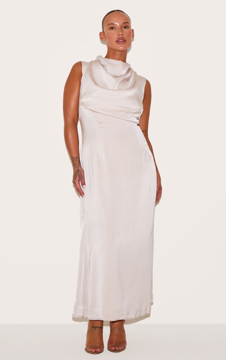 Plus Oyster Satin High Neck Midaxi Dress 1 Plus Oyster Satin High Neck Midaxi Dress