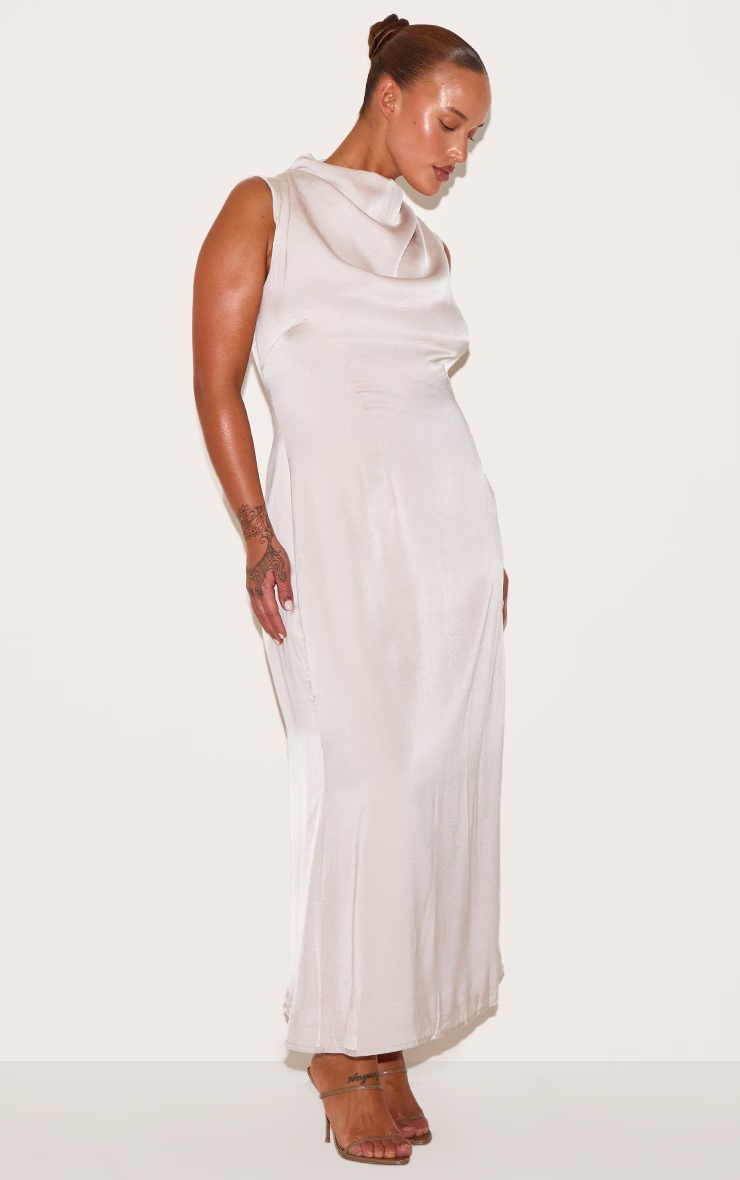 Plus Oyster Satin High Neck Midaxi Dress 3 Plus Oyster Satin High Neck Midaxi Dress