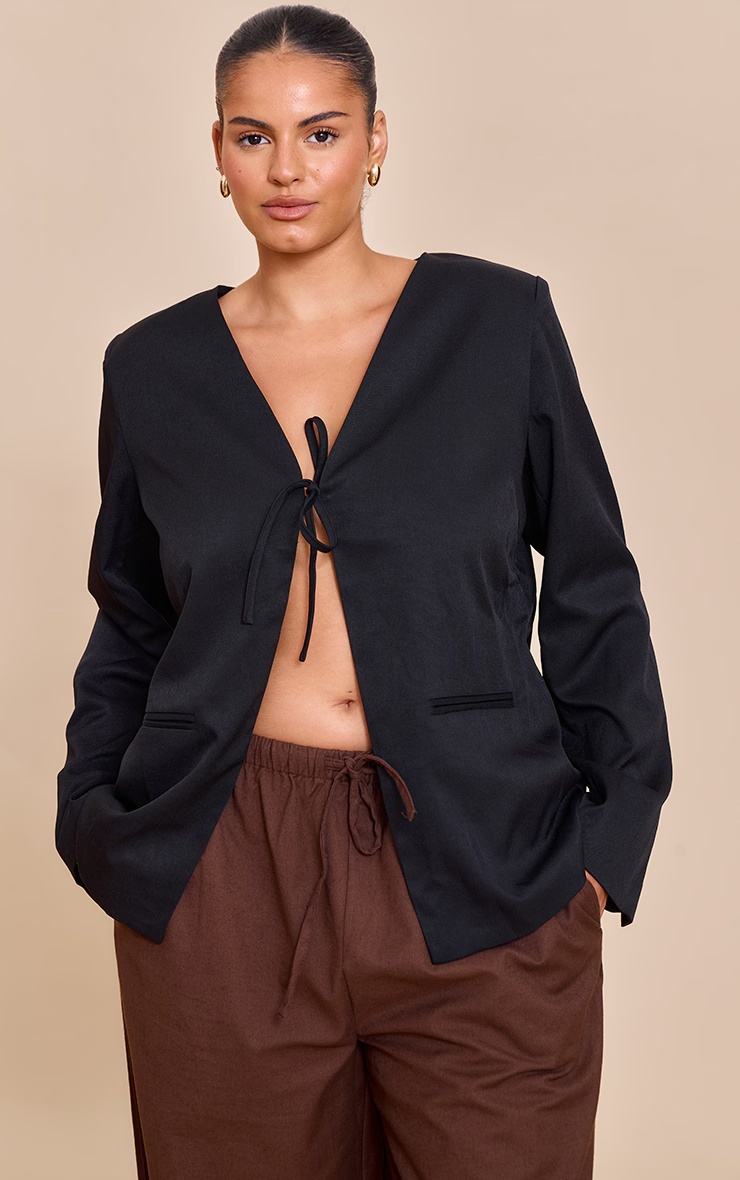 Plus Black Tie Up Boxy Blazer 4 Plus Black Tie Up Boxy Blazer