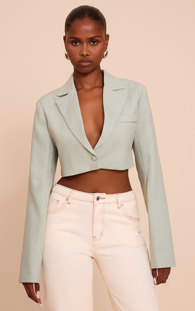 Sage Cropped Structured Boxy Blazer 1 Sage Cropped Structured Boxy Blazer