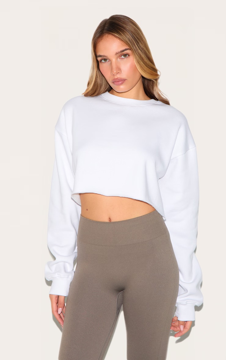 White Crop Oversized Fit Sweatshirt 1 White Crop Oversized Fit Sweatshirt