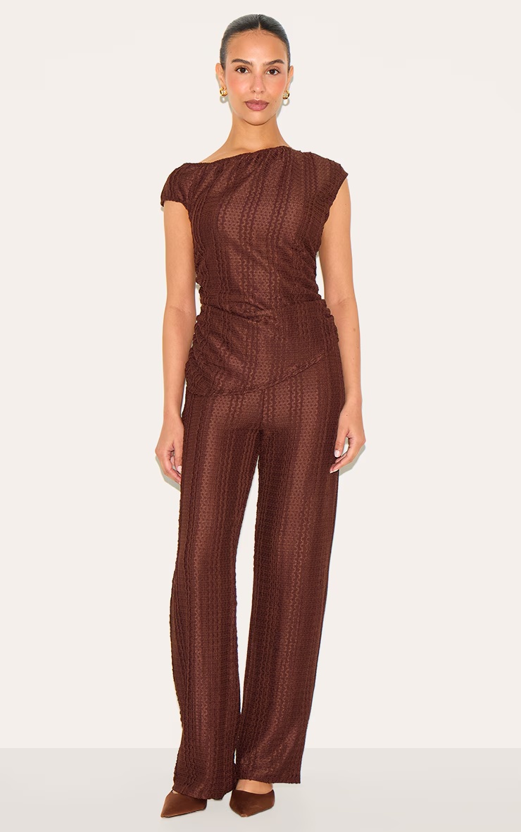 Petite Chocolate Asymmetric Textured Off Shoulder Top 6 Petite Chocolate Asymmetric Textured Off Shoulder Top