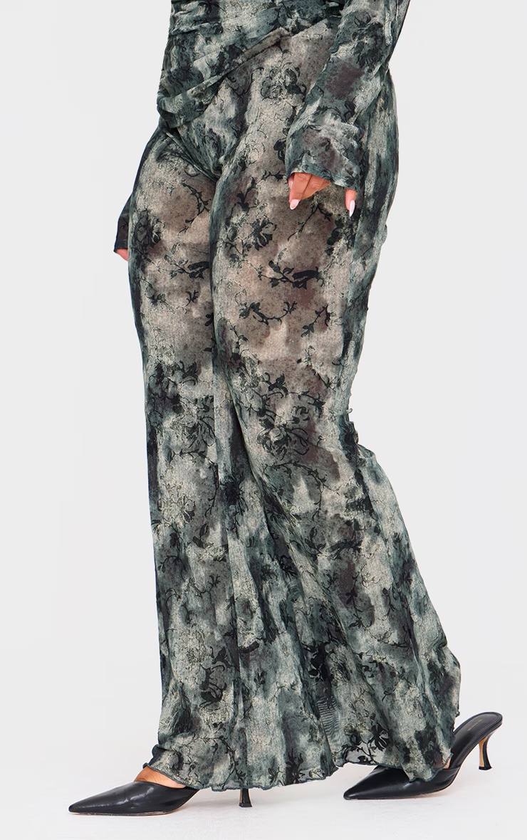 Plus Green Devore Mesh Foldover Slim Flare Trousers 2 Plus Green Devore Mesh Foldover Slim Flare Trousers