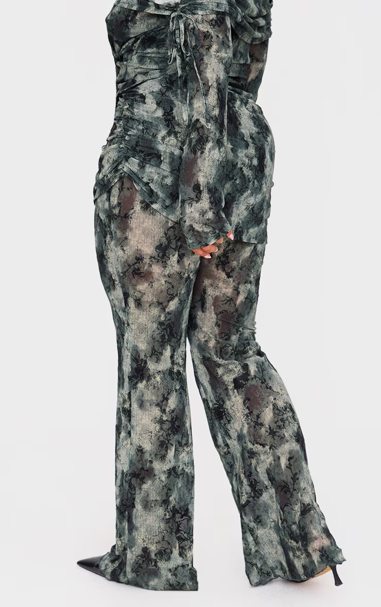 Plus Green Devore Mesh Foldover Slim Flare Trousers 3 Plus Green Devore Mesh Foldover Slim Flare Trousers
