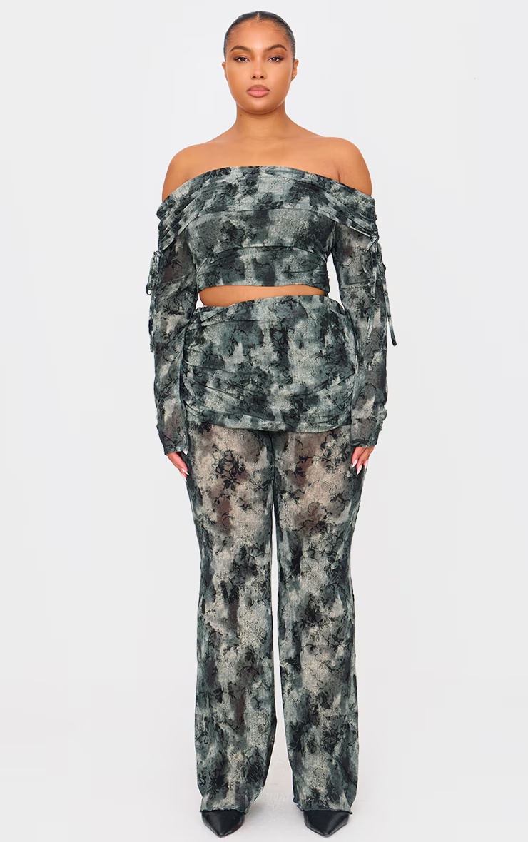 Plus Green Devore Mesh Foldover Slim Flare Trousers 4 Plus Green Devore Mesh Foldover Slim Flare Trousers