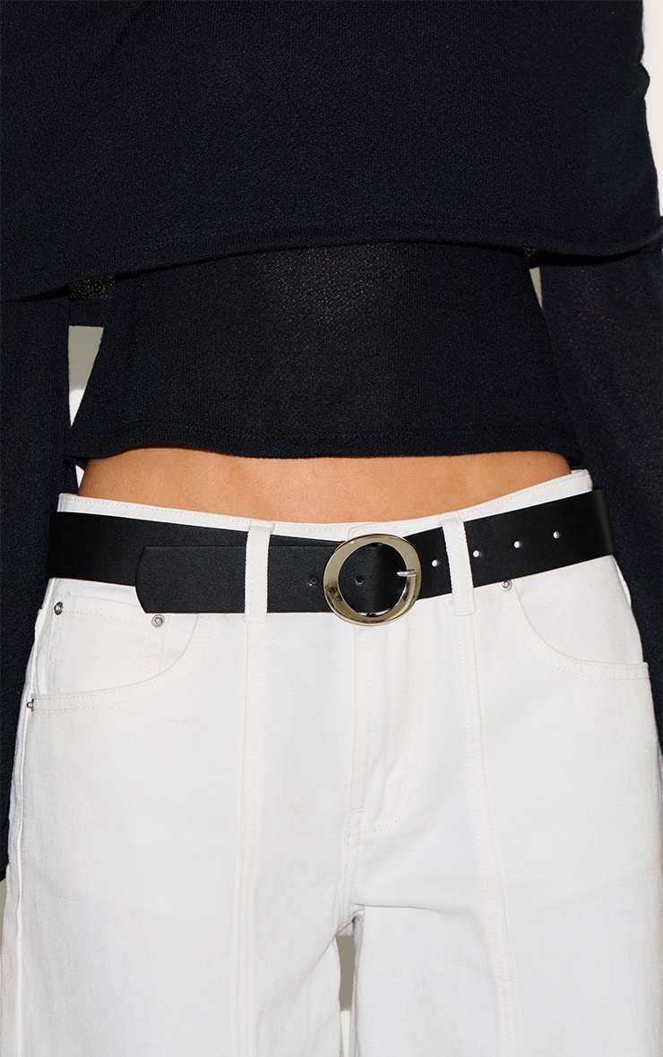 Black Pu Curved O-ring Silver Buckle Belt