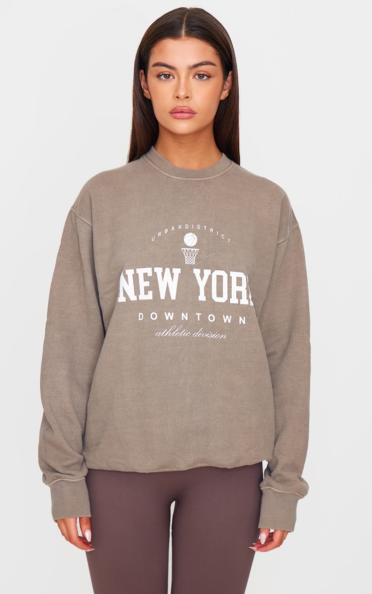 Mocha New York Downtown Slogan Printed Sweatshirt
