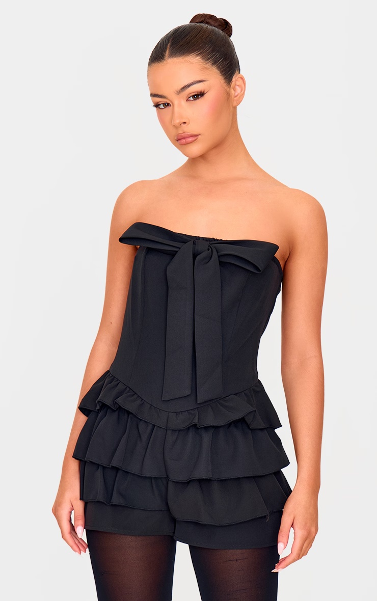 Black Bandeau Bow Detail Bloomer Skort Playsuit