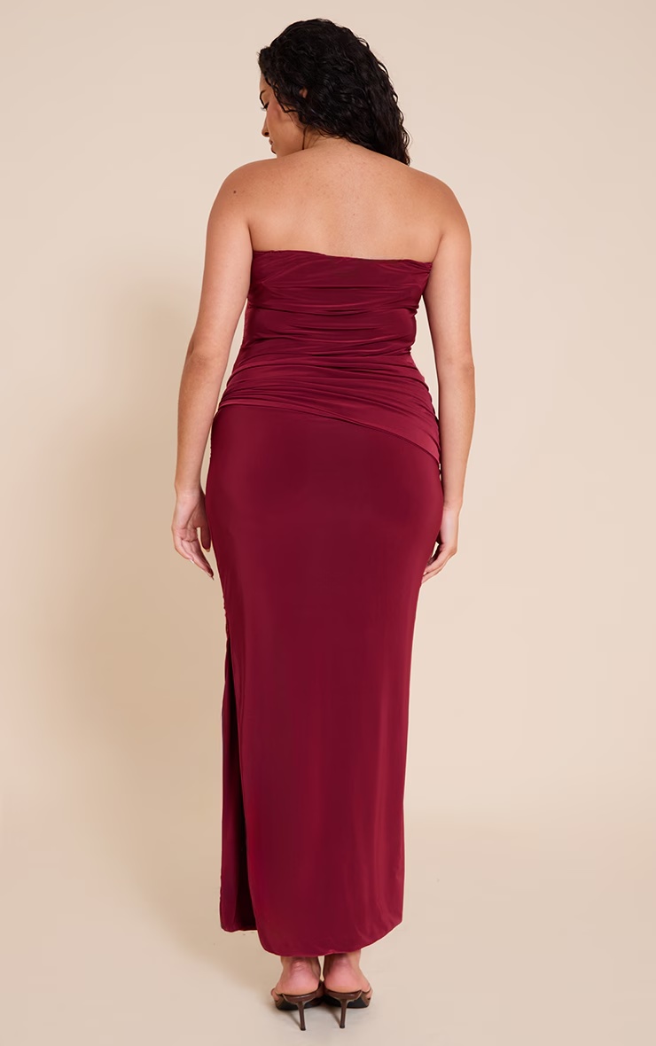 Plus Burgundy Tie Detail Bandeau Soft Touch Maxi Dress 2 Plus Burgundy Tie Detail Bandeau Soft Touch Maxi Dress