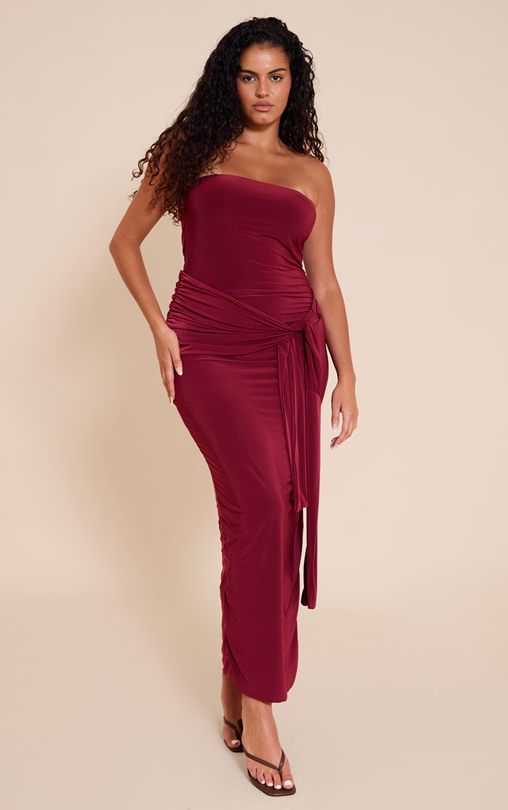 Plus Burgundy Tie Detail Bandeau Soft Touch Maxi Dress 4 Plus Burgundy Tie Detail Bandeau Soft Touch Maxi Dress
